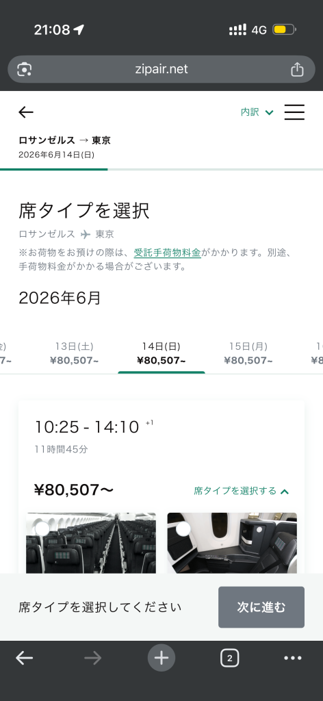 チケット購入手続きの確認画面