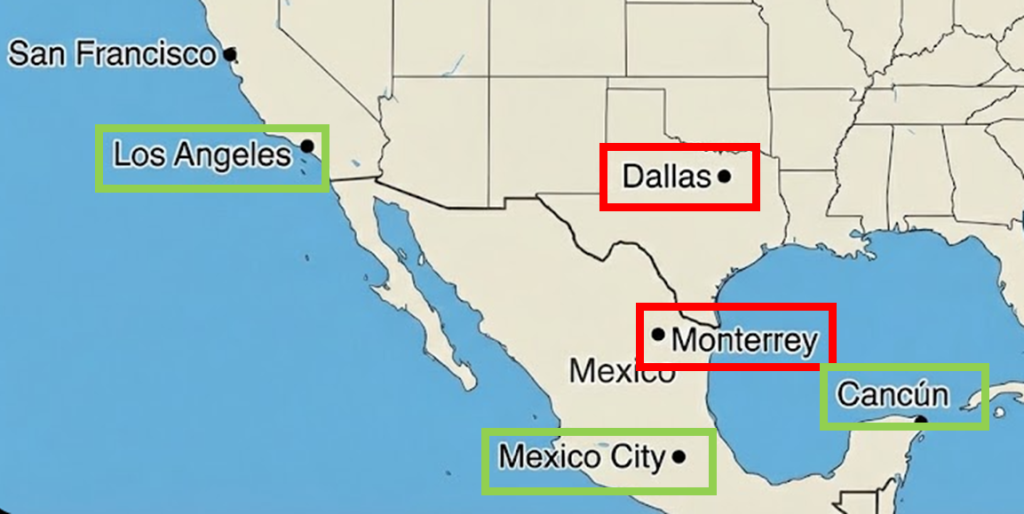 カンクン経由の旅程ルートマップ