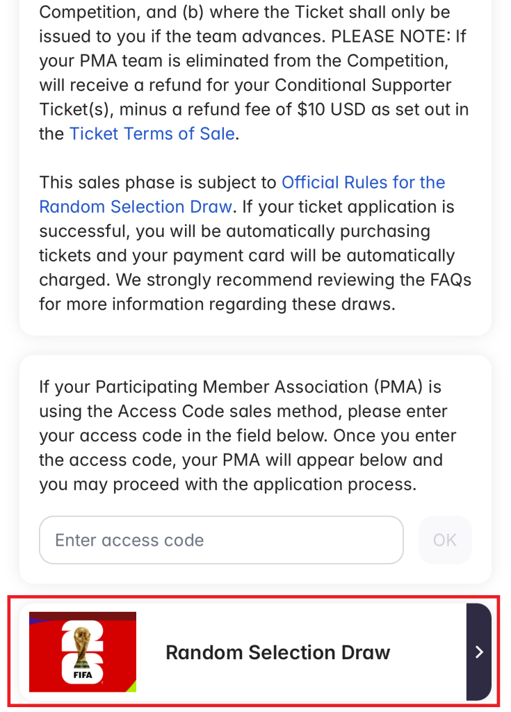 試合と座席カテゴリーの選択ステップ画面