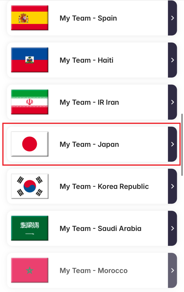 ゴール裏席の座席カテゴリー選択画面