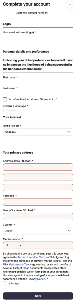 FIFA IDの利用規約確認と同意チェック画面