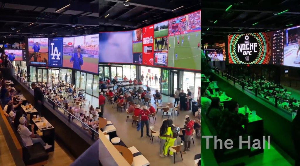 The Hall内のプレミアムな食事と映像が楽しめるラウンジ空間